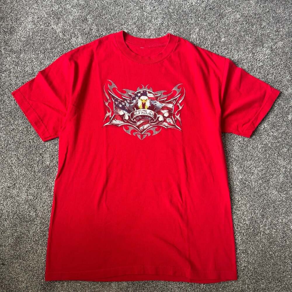 Gildan Vintage Red USA Eagle Biker Graphic T-Shirt